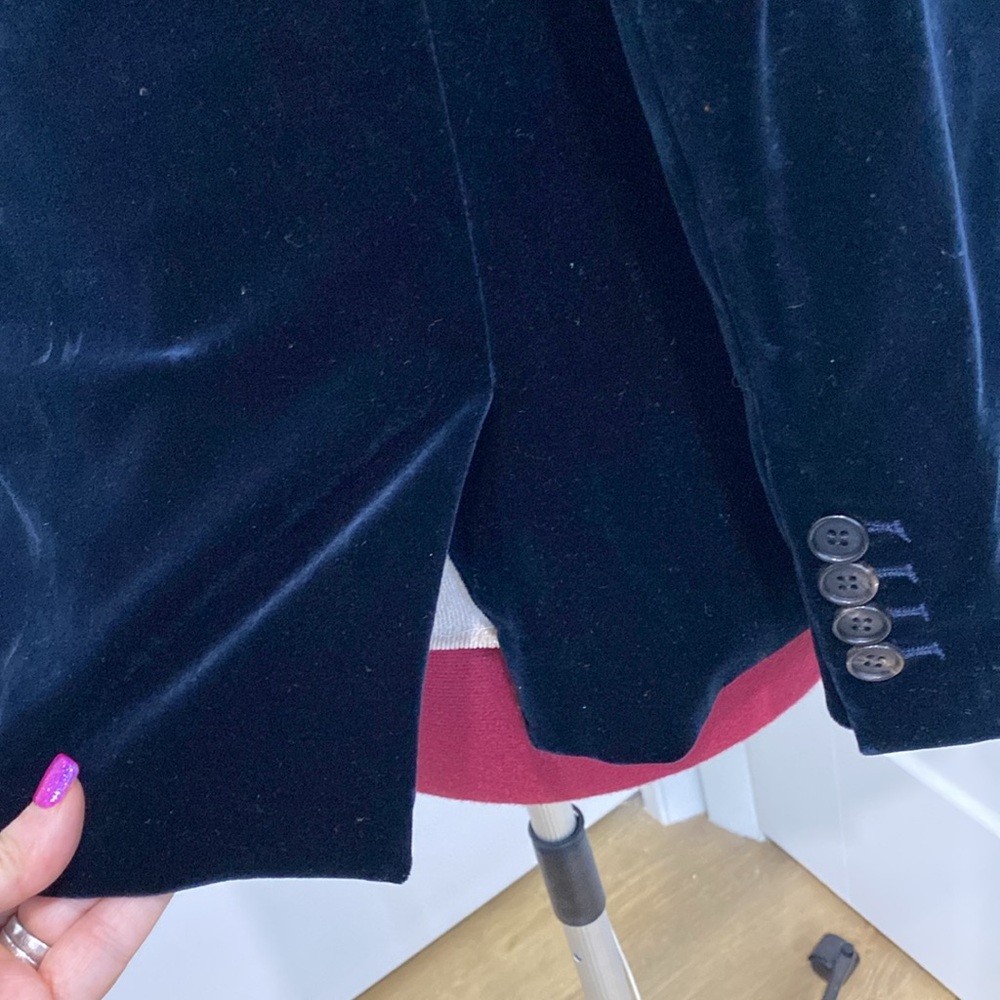 Deep Oxford Blue Velvet Tailored Blazer by Goop | Size 8 - Picture 10 of 13